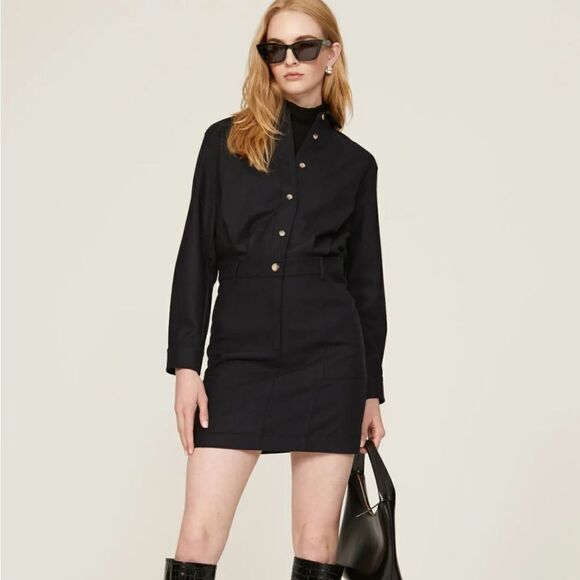 Vanessa Bruno Vinko Wool Long Sleeve Button Front Shirt Mini Dress Size 38 - Picture 1 of 7